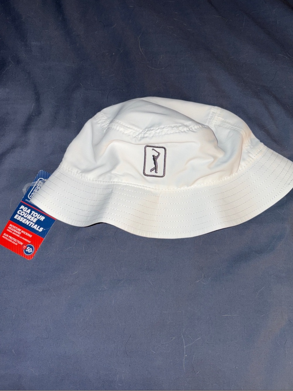 PGA Tour White Bucket Hat with Embroidered Golfer Patch